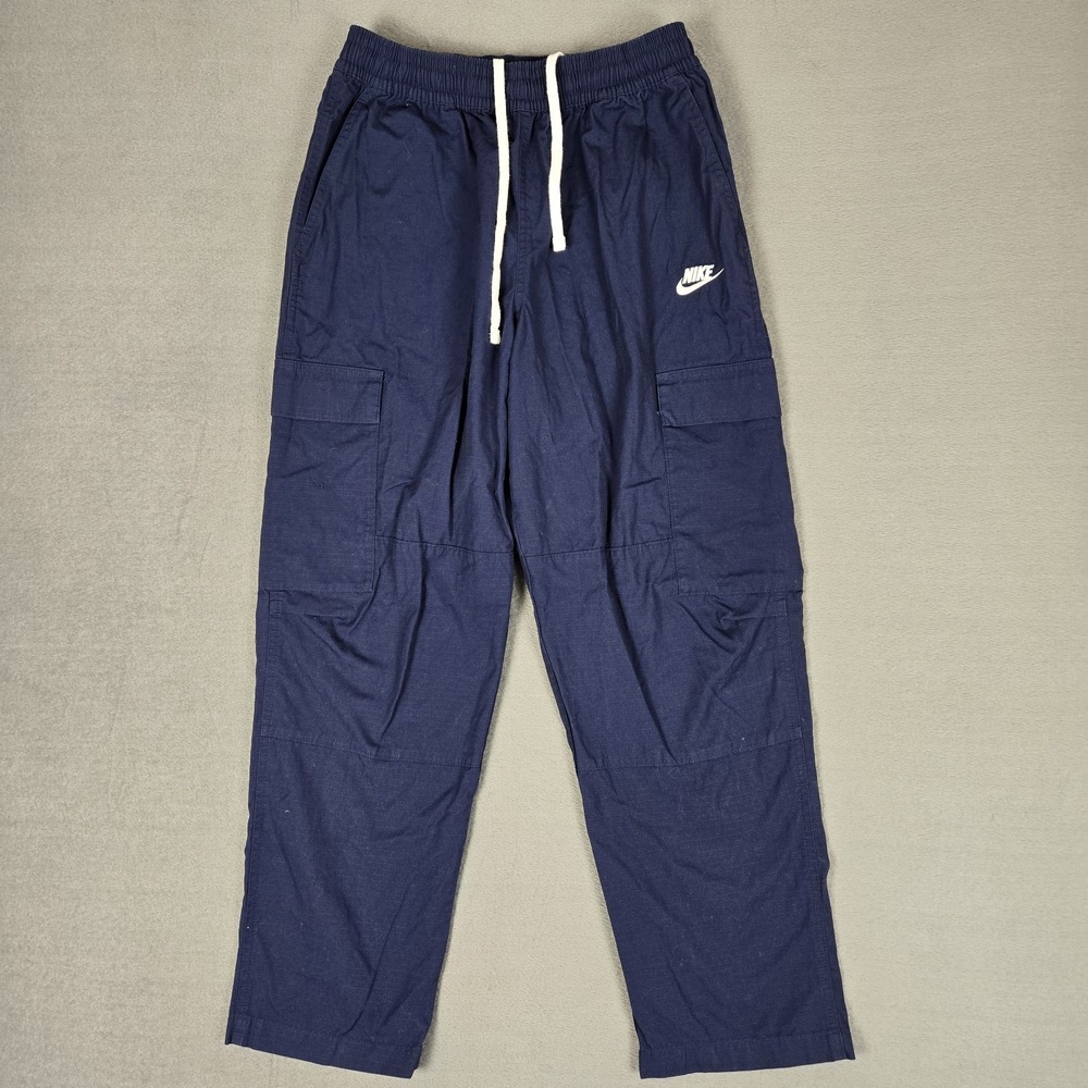 Nike Ripstop Cargo‎ Pants Mens Medium Blue Elastic Waist Drawstring DX0613